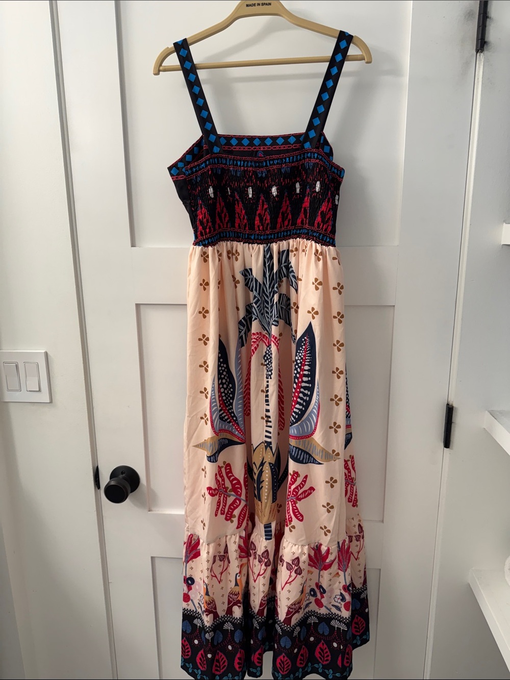 Maxi Sundress with Pink & Navy Leaf Print - Picture 9 of 12